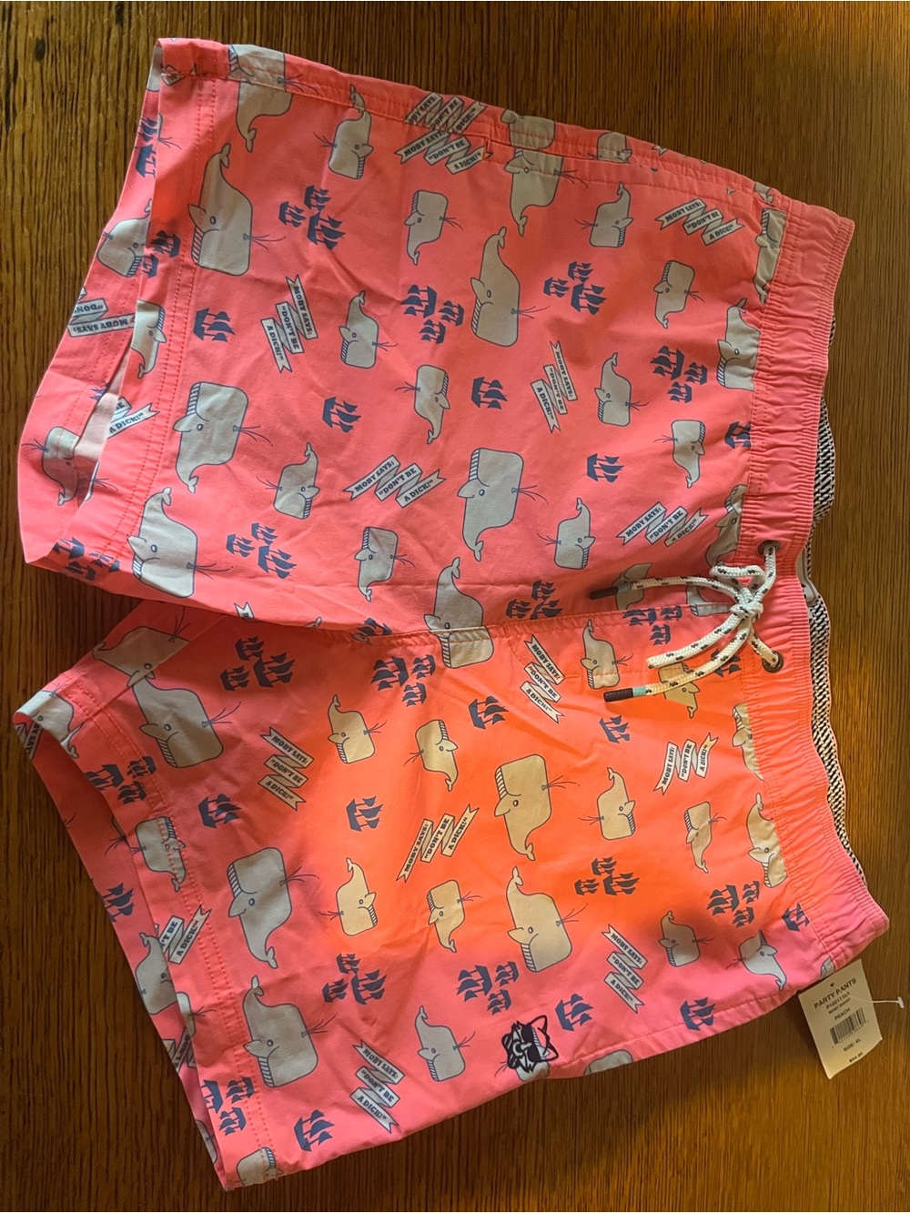 Men's Peach Whale-Print Shorts with Drawstring Size XL. NWT